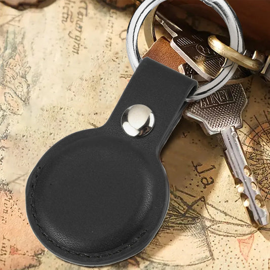Black PU Leather Keychain for Apple Airtags Holder
