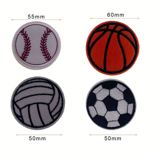 All-Star Sports Ball Iron-On Patches - Baseball, Soccer, Volleyball, Basketball