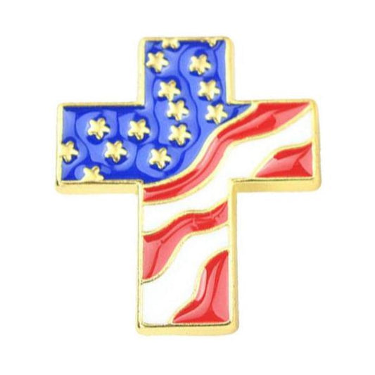American Flag Cross Enamel Pin