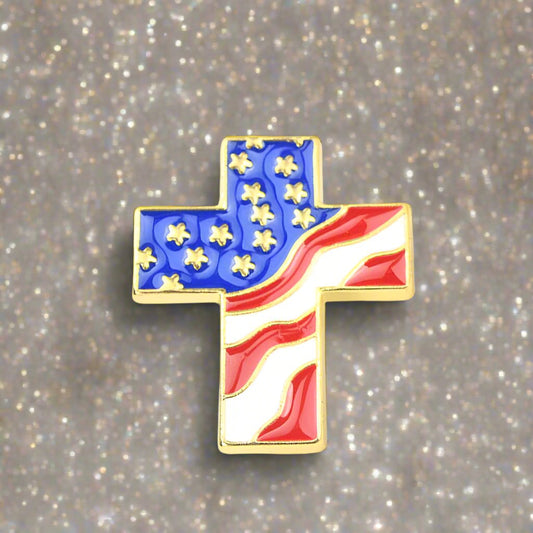 American Flag Cross Enamel Pin