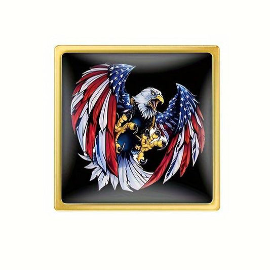 American Flag Eagle Square Enamel Pin